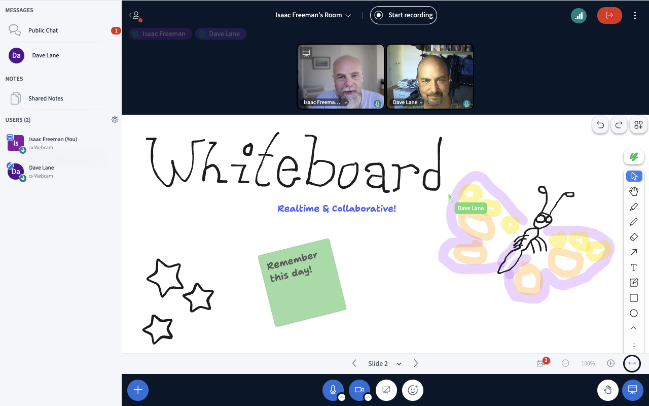 BigBlueButton screenshot, showing a collaborative whiteboard