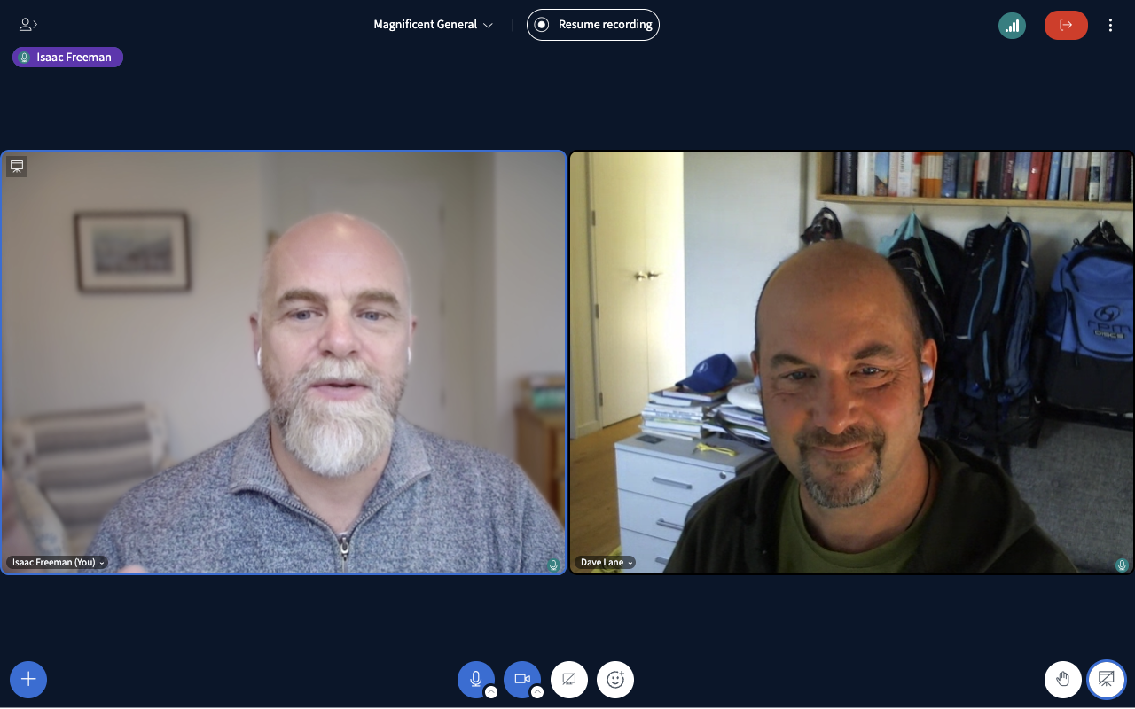 BigBlueButton user interface, showing a video call between two people