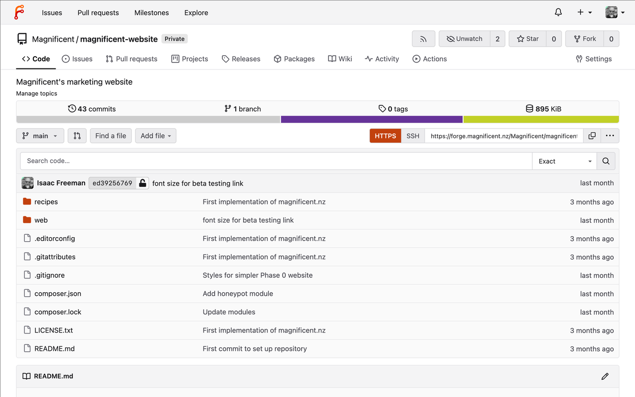Screenshot of Forgejo showing a code repository