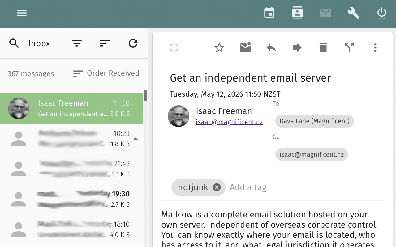 Screenshot of the Mailcow web client