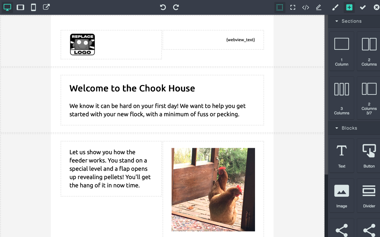 Screenshot of Mautic showing the email builder
