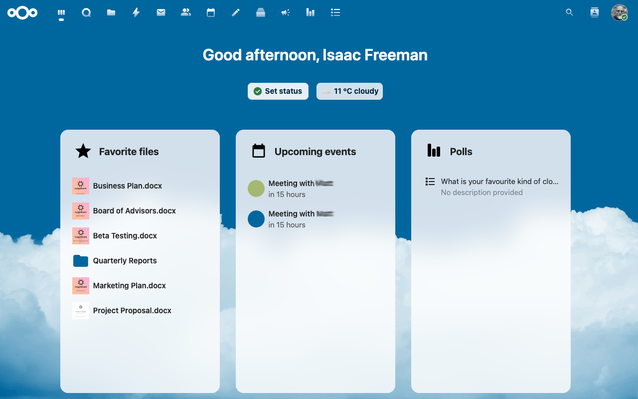 Nextcloud screenshot, showing the dashboard