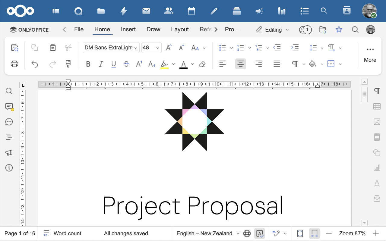 OnlyOffice screenshot showing document editing