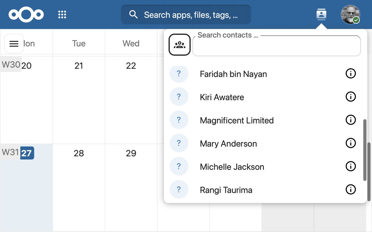 Screenshot showing Nextcloud Contacts