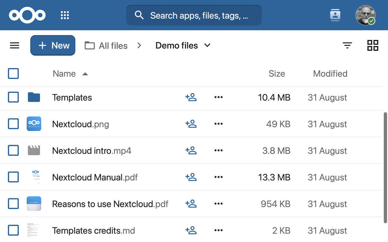 Screenshot showing files in Nextcloud Files